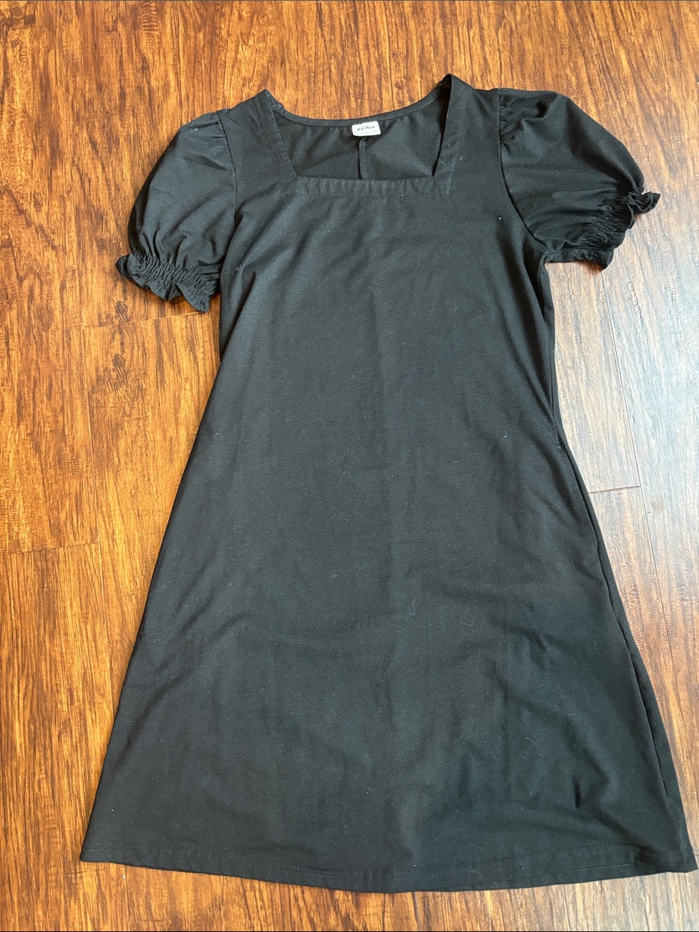 Black Puff-Sleeve Square-Neck Dress
